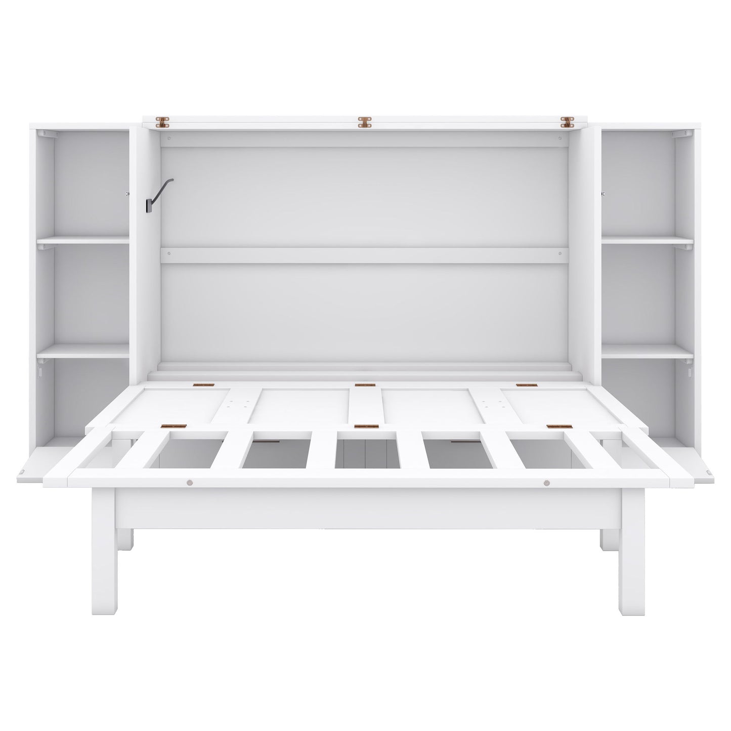 Full Size Murphy Bed With Shelves, Drawers And USB Ports - White
