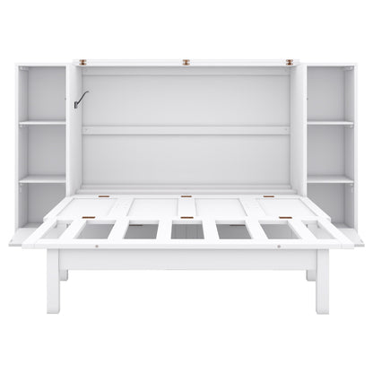 Full Size Murphy Bed With Shelves, Drawers And USB Ports - White