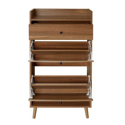 Allen - Rattan 2 Door 1 Drawer Cabinet Shoe Rack For Entrance, Double Layer - Walnut