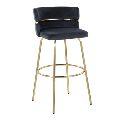 Cinch - Glam / Art Deco Fixed Height Barstool With Swivel With Round Footrest (Set of 2) - Gold / Black