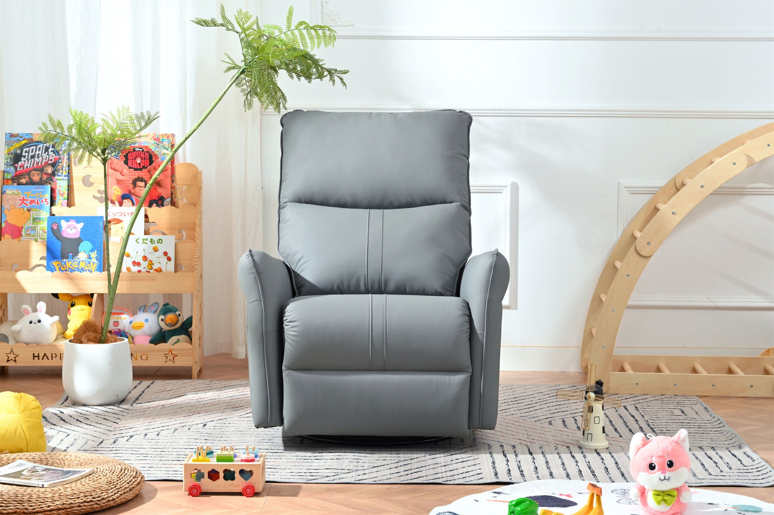 Rocker Recliner Chair, 360ÔøΩÔøΩ Swivel Nursery Rocking Chair, Glider Chair, Modern Small Rocking Swivel Recliner Chair For Bedroom, Living Room Chair Home Theater Seat, Side Pocket - Blue Gray