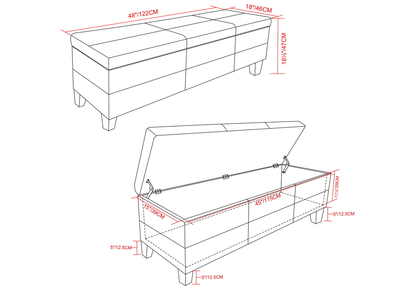 Afton - Storage Ottoman Bench - Midnight Black