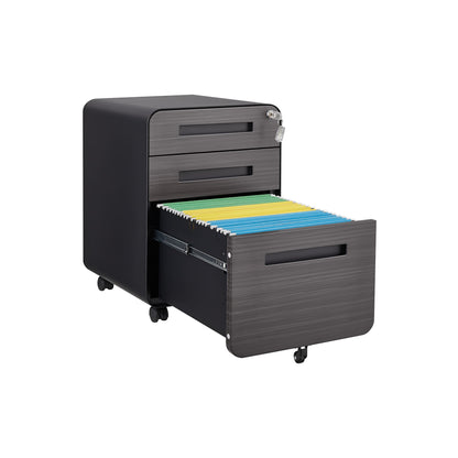 3 Drawer Mobile File Cabinet Under Desk Office, Simple Style Versatile Storage Cabinet, 5 Wheel Design Anti-Tilting Cold Rolled Steel Waterproof Moisture-Proof - Black