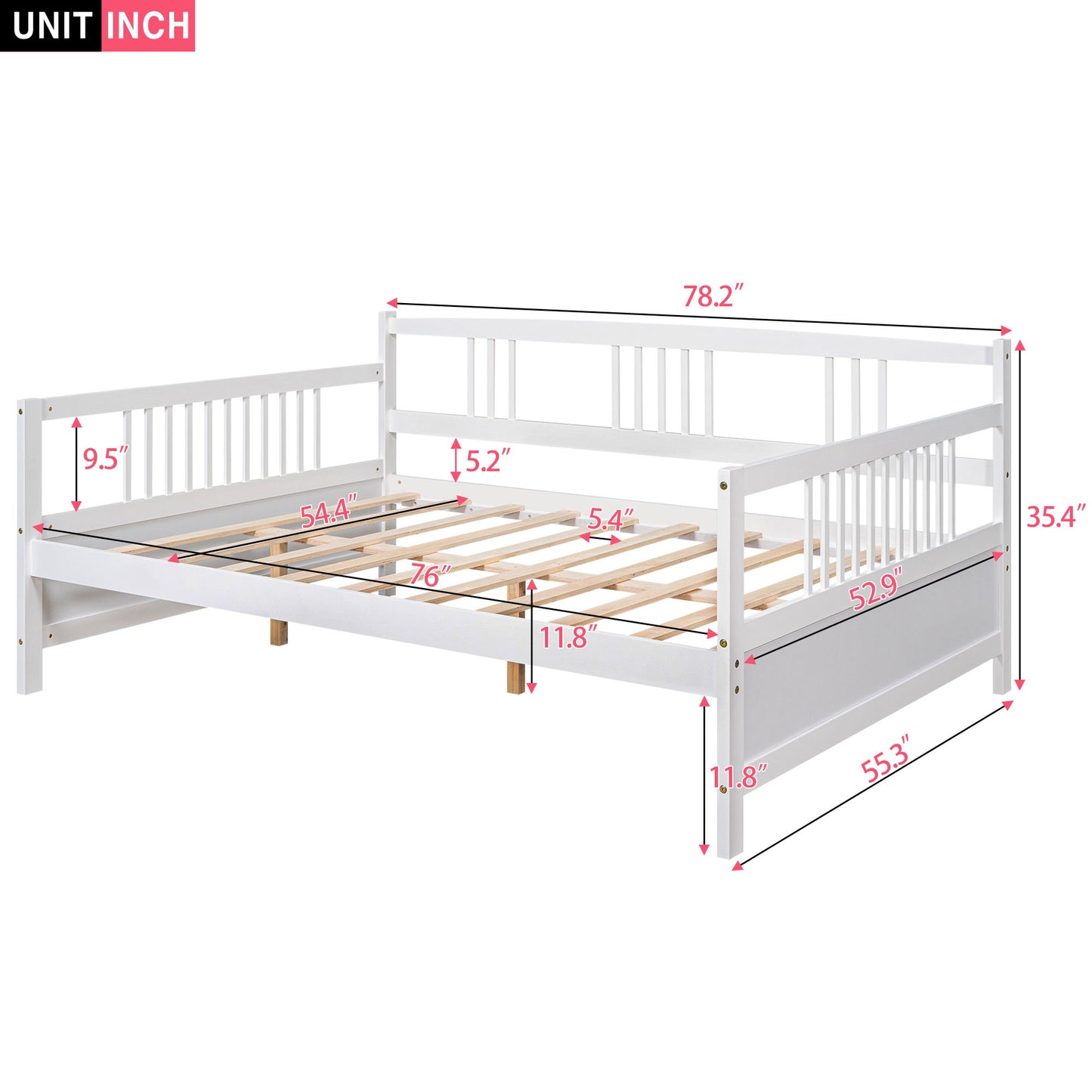 Full Size Daybed With Support Legs - White