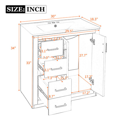 Bathroom Vanity With Ceramic Sink Combo, Frame Bathroom Storage Cabinet, Freestanding Vanity Set With 3 Drawers & Soft Closing Doors - Green