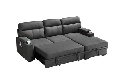 Kaden - Sleeper Sectional Sofa Chaise With Storage Arms And Cupholder - Gray