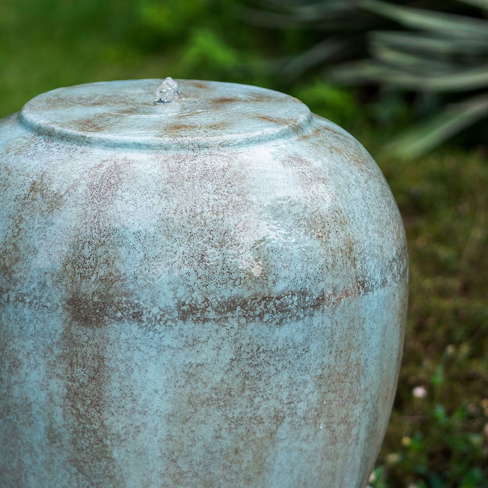 Heavy Outdoor Cement Fountain Antique, Cute Unique Urn Design Water Feature For Home Garden, Lawn Deck & Patio - Antique Blue