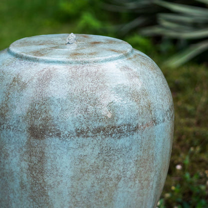 Heavy Outdoor Cement Fountain Antique, Cute Unique Urn Design Water Feature For Home Garden, Lawn Deck & Patio - Antique Blue