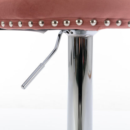Swivel Velvet Barstools Adjusatble Seat Height From 25-33", Modern Upholstered Chrome Base Bar Stools With Backs Comfortable Tufted For Home Pub And Kitchen Island 1712Pk (Set of 2) - Pink