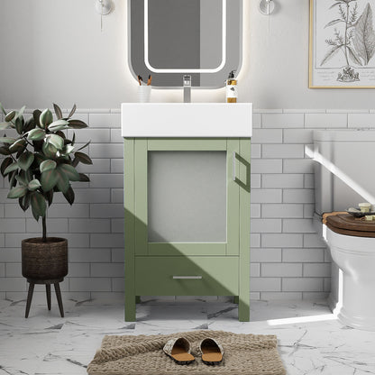 Bathroom Vanity With Ceramic Sink And Ample Storage, Ideal For Small Bathrooms - Green