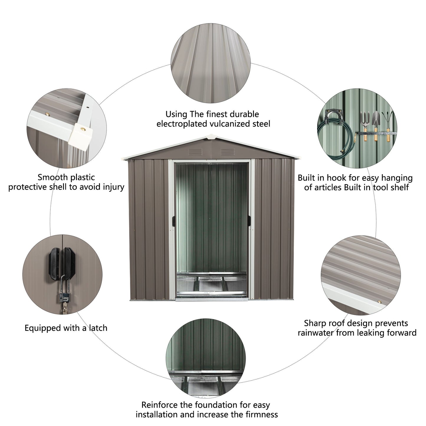 6Ft x 5Ft Outdoor Metal Storage Shed - Gray