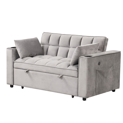 Multi Functional Sofa Bed With Cup Holder And USB Port For Living Room Or Apartments - Gray