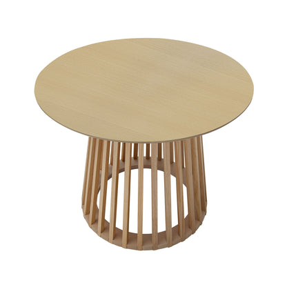 Modern Round Coffee Table With Grille Molding For Living Room, Bedroom, Or Balcony - Oak