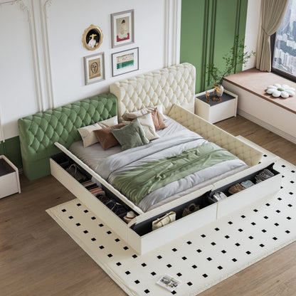 King Modern Upholstered Platform Bed With Storage Space, Sturdy And Stable Solid Wood Frame, Polyester Fabric, Easy To Assemble - Beige