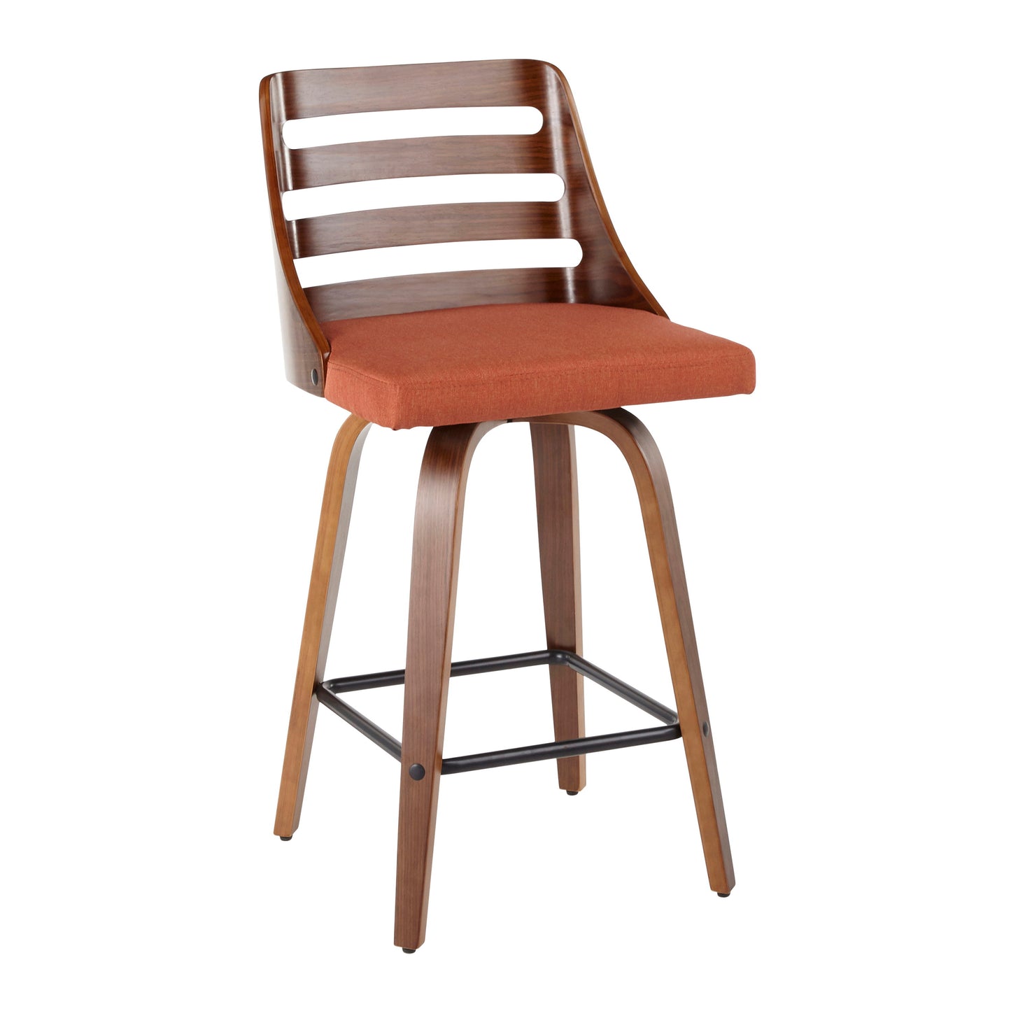 Trevi - Mid-Century Modern Counter Stool (Set of 2) - Walnut / Orange