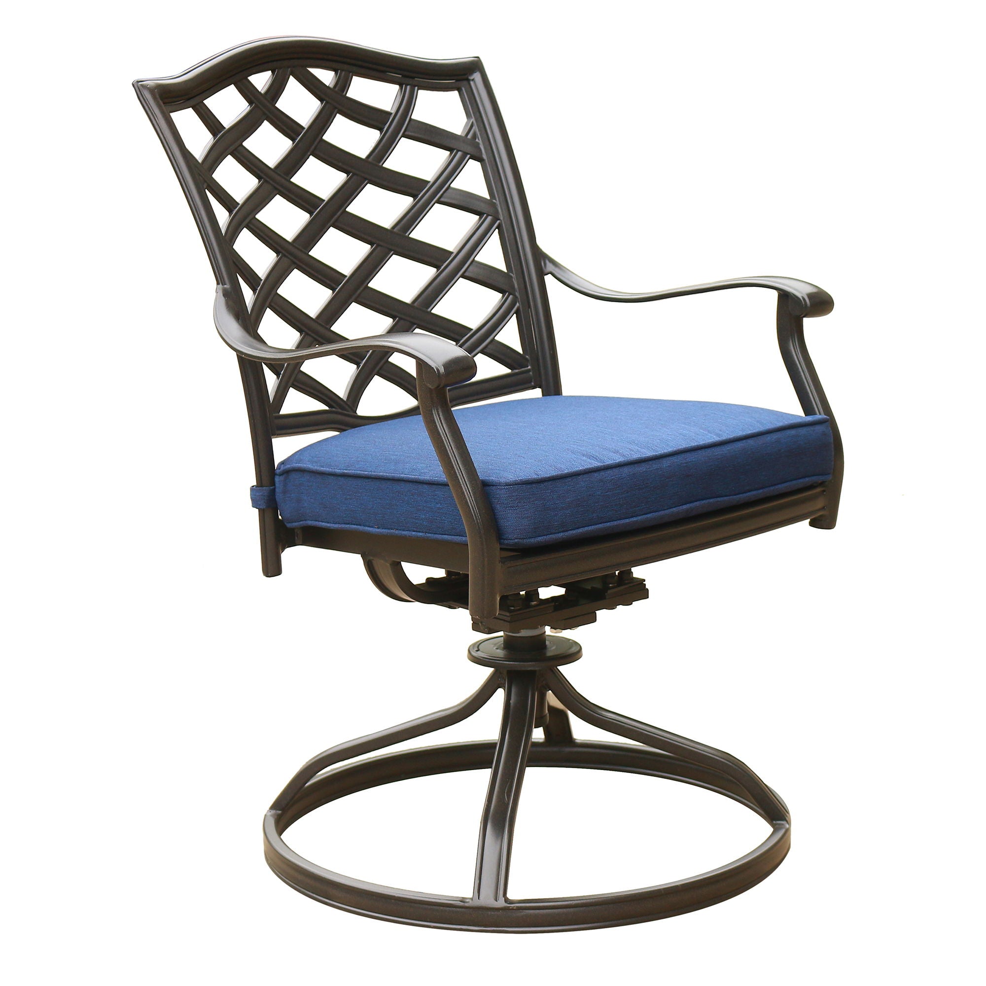 Outdoor Patio Aluminum Swivel Rocker Dining Chair With Cushion (Set of 2) - Navy Blue