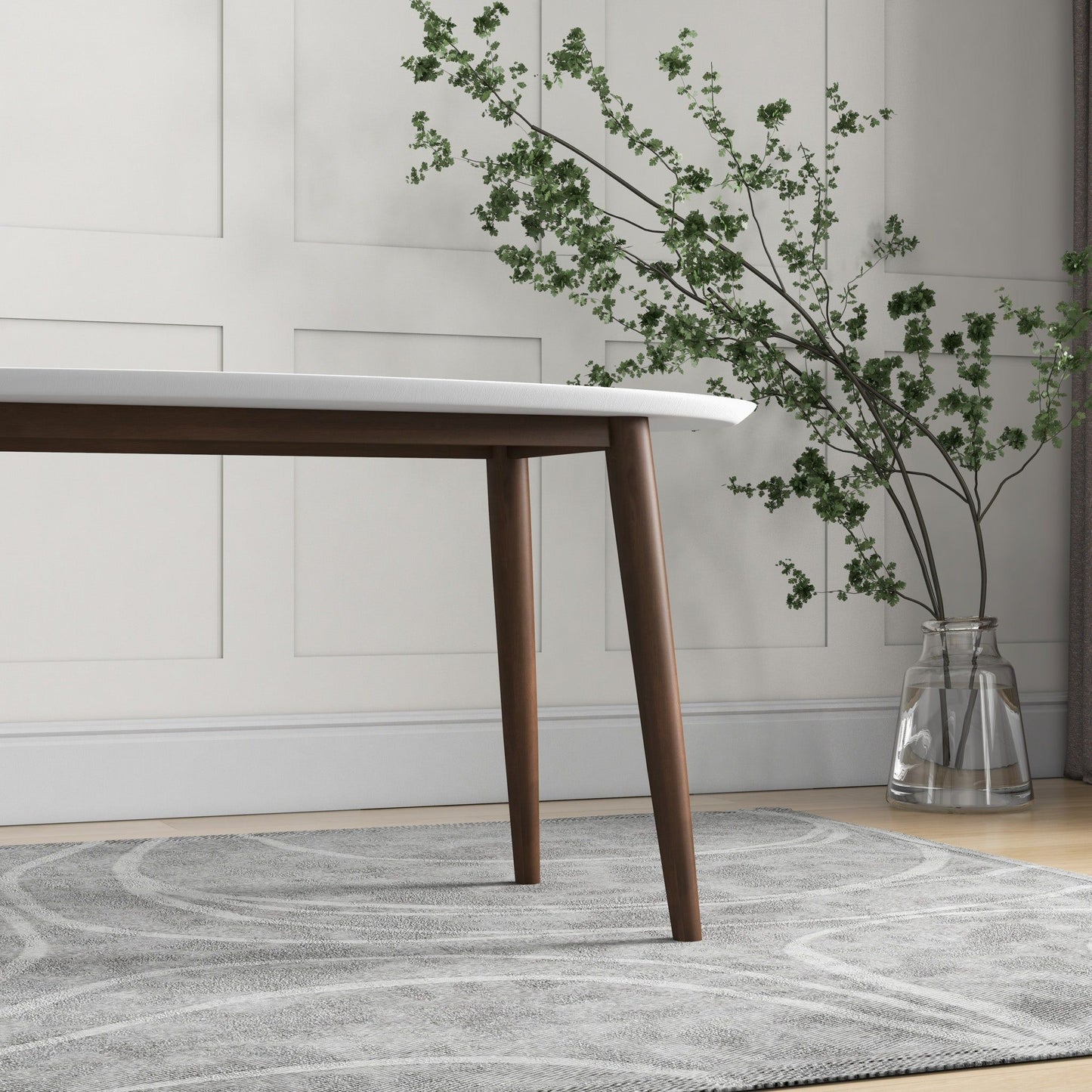 Ada - Mid-Century Modern Style Top Oval Dining Table - Brown / White