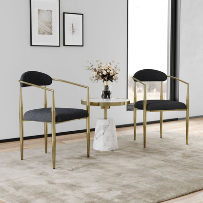 Dining Chairs (Set of 2), Mid-Century Modern Dining Chairs, Kitchen Dining Room Chairs, Round Boucle Backrest Sherpa Dining Chair With Metal Legs - Black / Gold