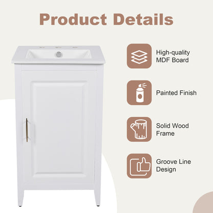Modern 20.3" Bathroom Vanity With Sink, Functional Drawer, Soft Closing Door - White