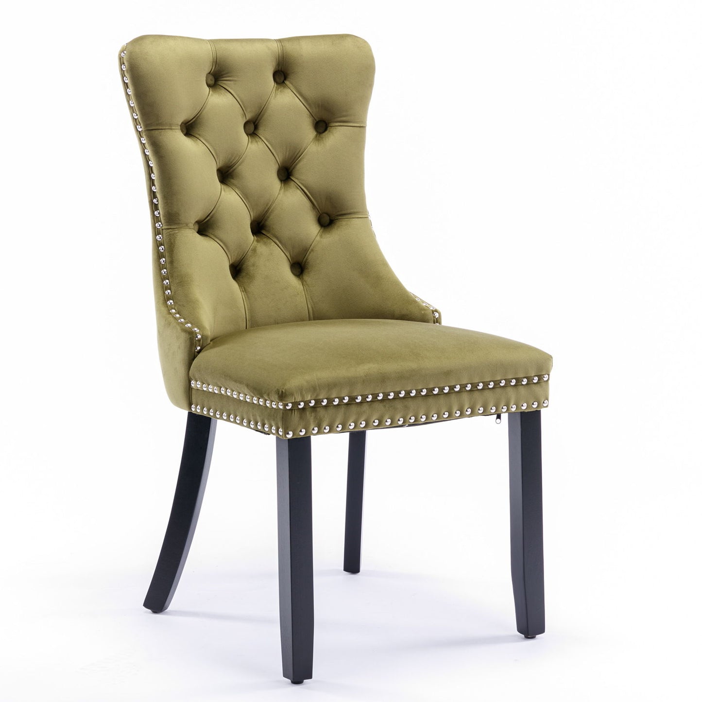 Nikki - Modern, High-End Tufted Solid Wood Contemporary Velvet Upholstered Dining Chair With Wood Legs Nailhead Trim (Set of 2) - Olive Green