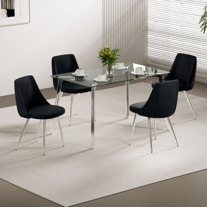Modern Velvet Dining Chair With Chrome Metal Legs For Home And Office (Set of 4) - Black