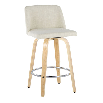 Toriano - Contemporary Fixed Height Counter Stool Swivel With Round Footrest (Set of 2) - Cream / Natural
