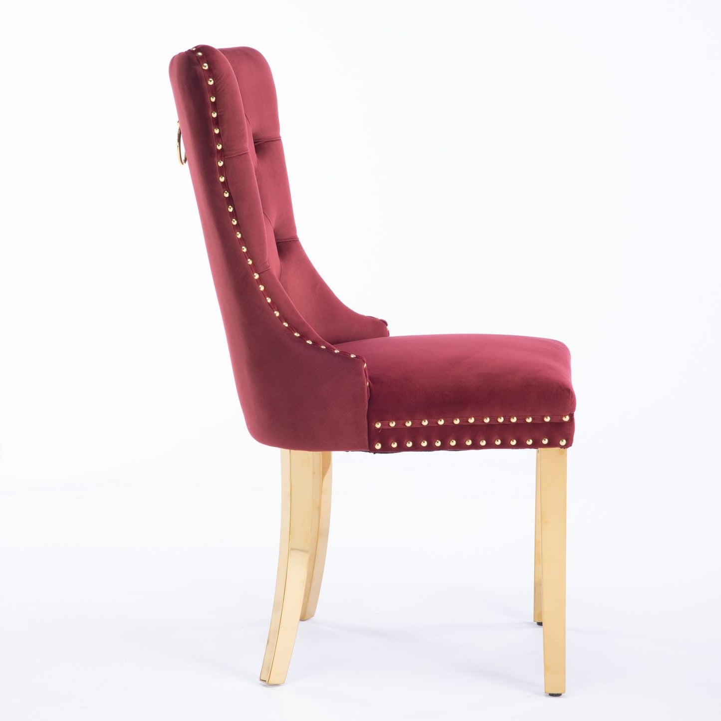 Nikki - Modern, High-End Tufted Solid Wood Contemporary Velvet Upholstered Dining Chair With Golden Stainless Steel Plating Legs, Nailhead Trim (Set of 2) - Burgundy