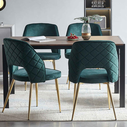 Velvet Dining Chairs With Metal Legs And Hollow Back Upholstered Dining Chairs (Set of 4) - Dark Green
