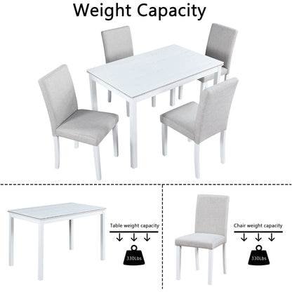 5 Piece Wooden Dining Table Set With Rectangular Table And 4 Upholstered Chairs Dining Room Set With Crystal Decoration For Kitchen Or Dining Room - Light Gray / White