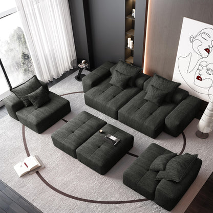 Modern Oversized Modular Sectional Sofa, Sparkling Chenille Fabric Soft Cushion Sofa With 8 Pillows, 8 Pieces Diy Combination Tufted Sofa, No Assembly Required - Black