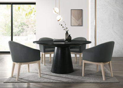 Jasper - 5 Piece Round Dining Table Set With Gray Chairs (Set of 5) - Ebony Black