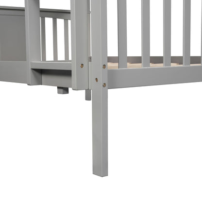 Full Over Full Bunk Bed With Ladder For Bedroom - Gray