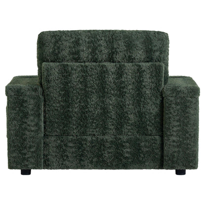 Oversized Chaise Lounge Indoor Rabbit Fur Sofa Bed With Storage Ottoman And Armrests Cup Holders With Deep Seat - Green