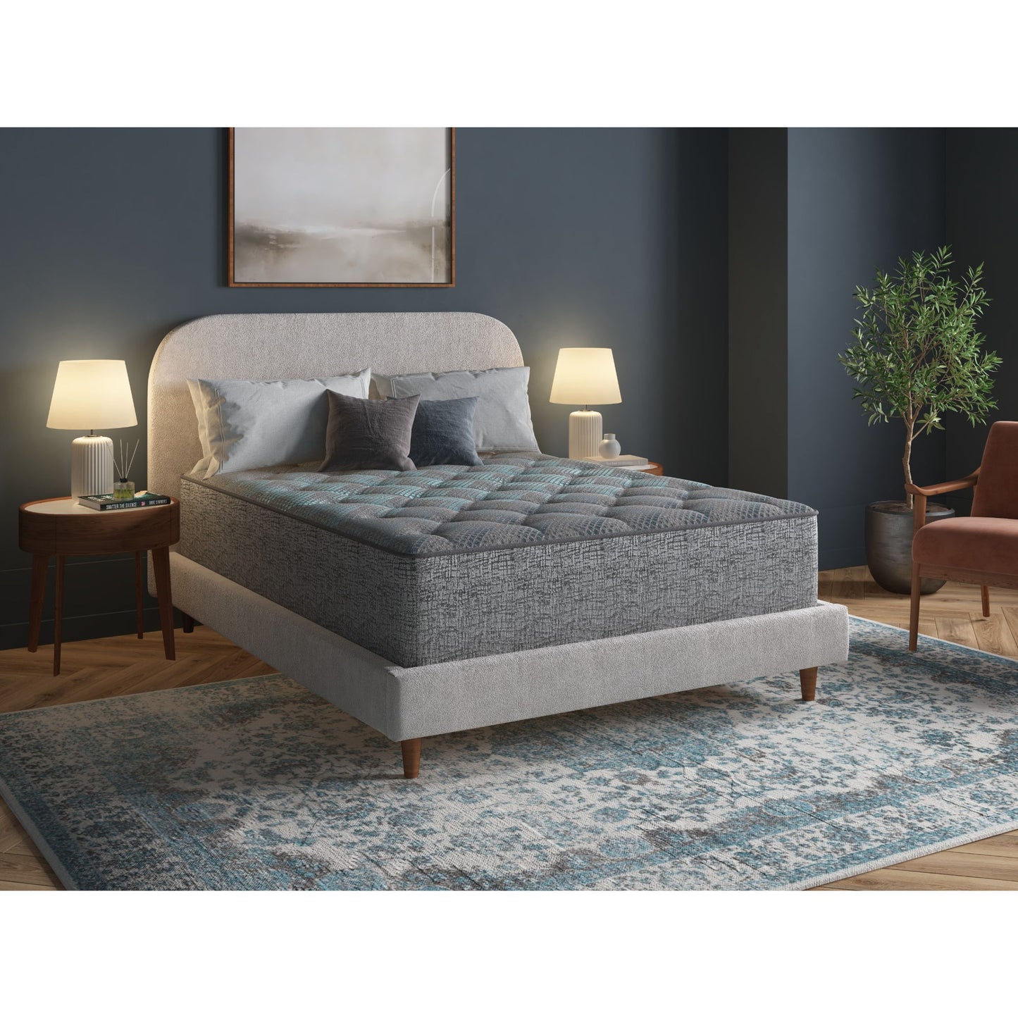 Comfort Care - 13" King Size Hybrid Mattress, Plush Comfort - Gray / Blue