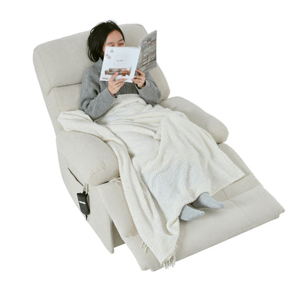 Oversized Power Lift Recliner Chair - Electric Fabric Reclining Sofa Chair With Remote Control, Side Pocket, And Spacious Seat For Home Theater - Light Gray