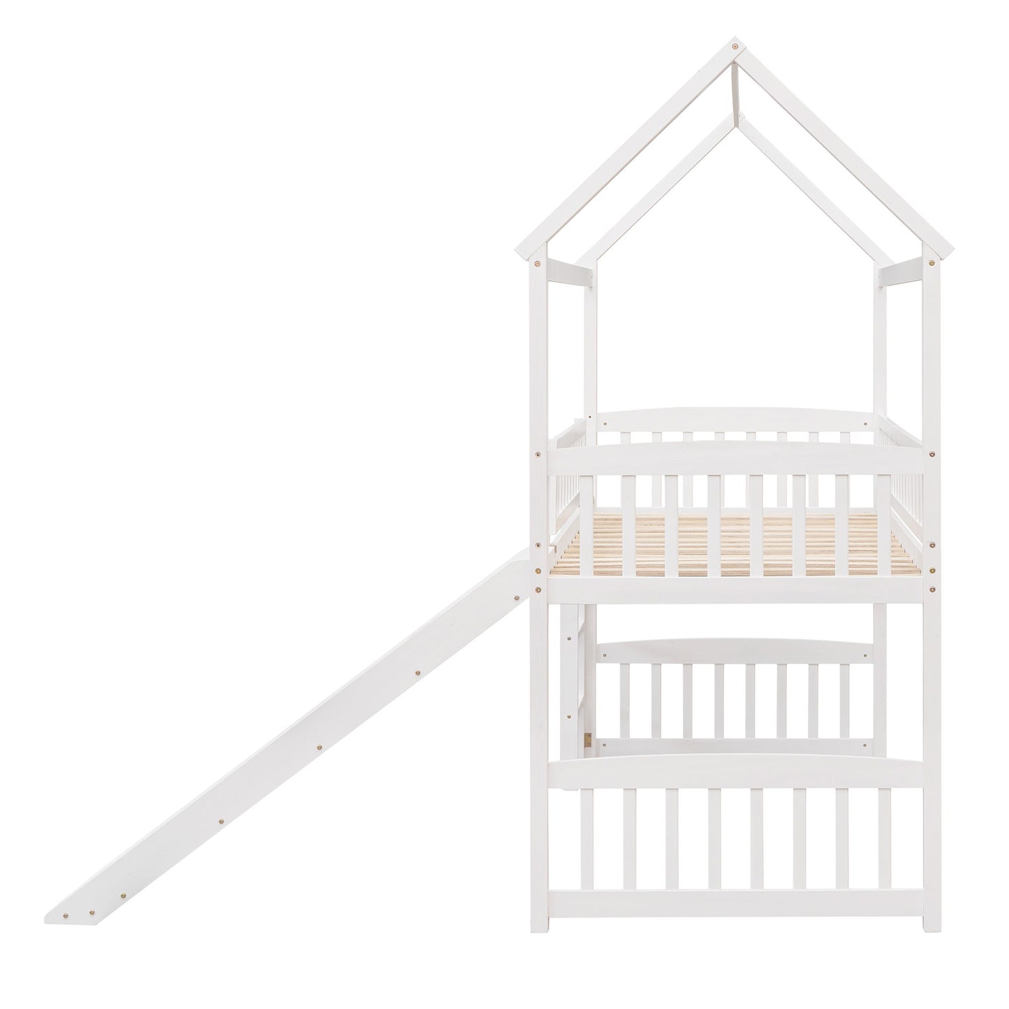 Twin House Loft Bed With Slide - White