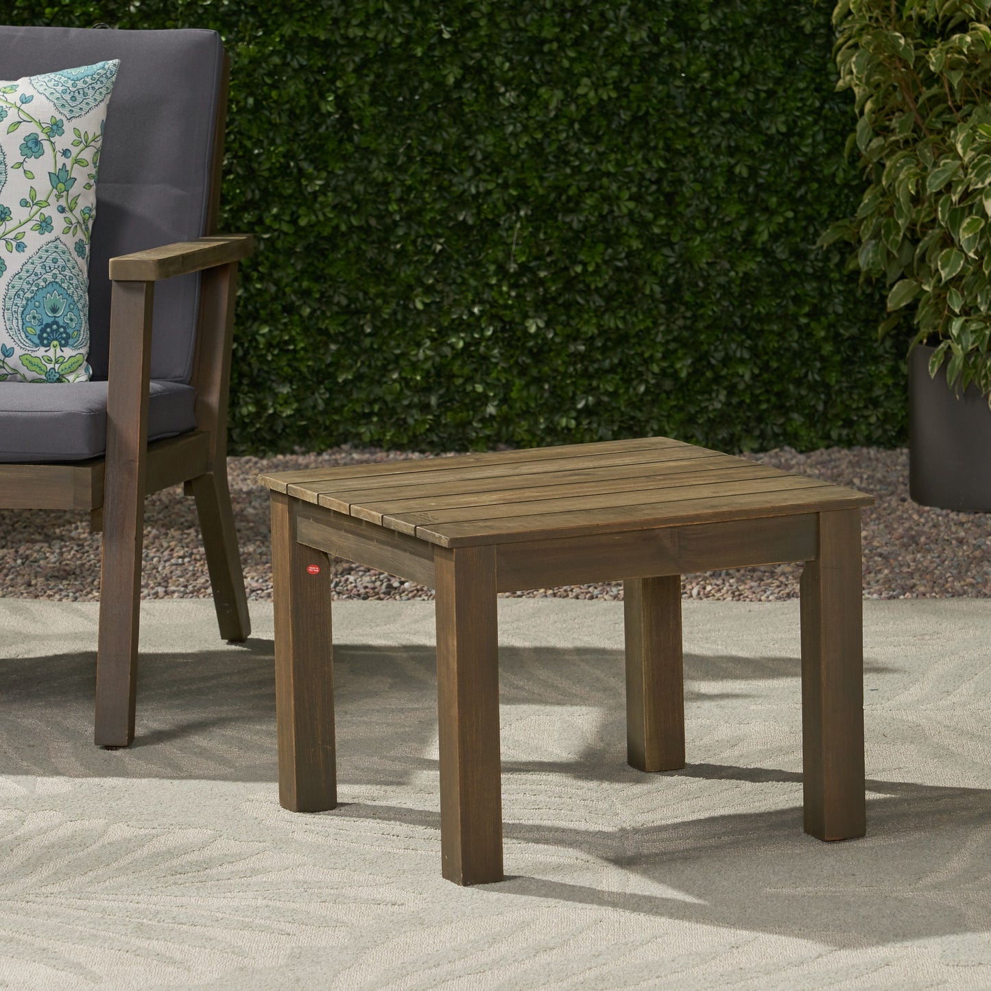 Halcyon - Outdoor Side Table With Slat Design And Acacia Wood Frame - Gray