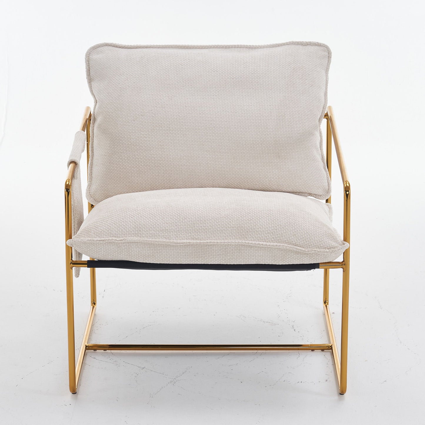 Upholstered Hanging Armchair With Arm Pocketsmetal Frame, Gold-Plated Craftsmanship, Crushed Foam Cushions And Skin-Friendly Woven Fabric For Living Room (Set of 2) - Beige