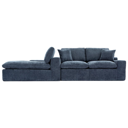 Cloud Sectional Sofa Upholstered Sofa Couch With Double-Layer Cushion And Side Pockets - Blue
