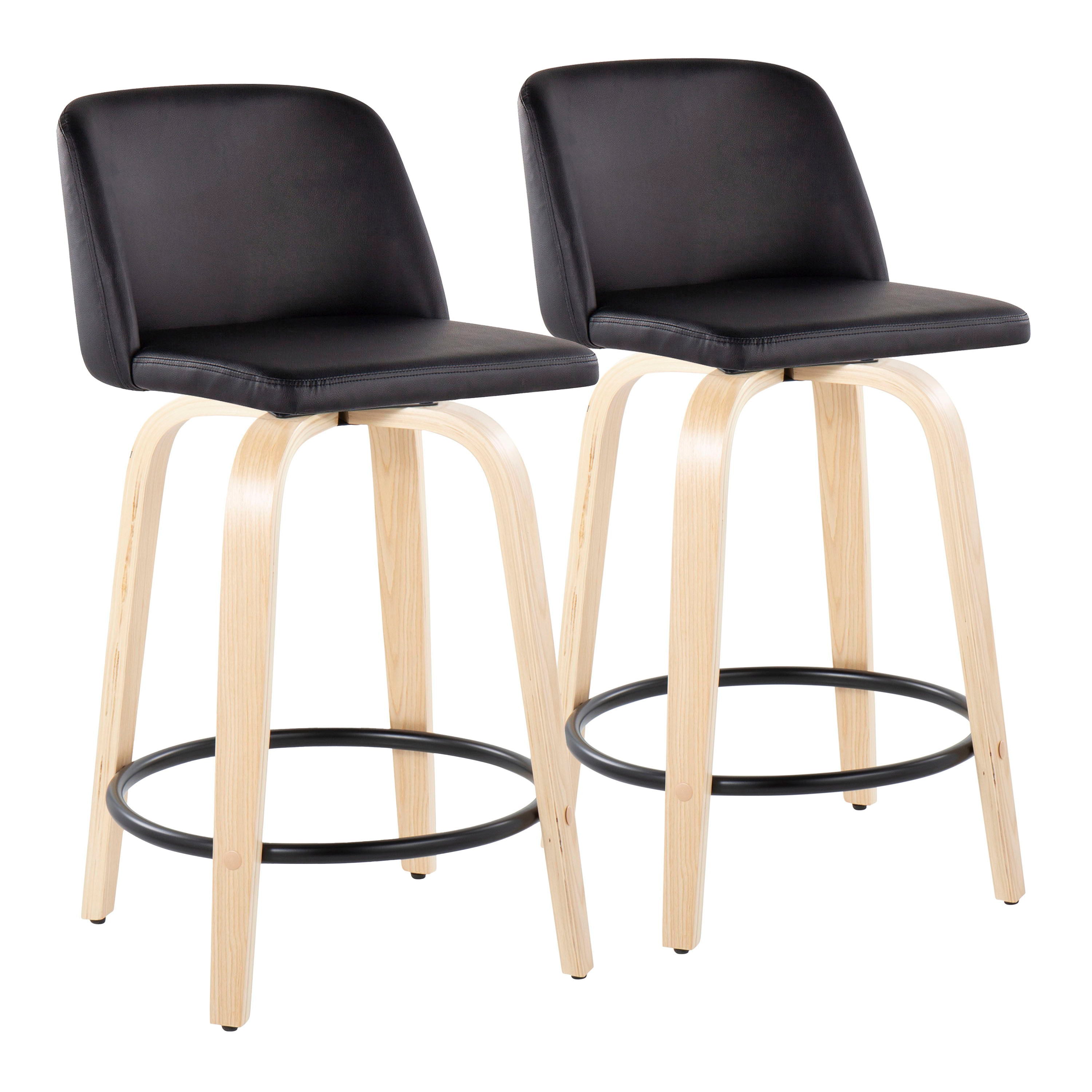 Toriano - Contemporary Fixed Height Counter Stool & Swivel With Round Footrest (Set of 2) - Natural / Black