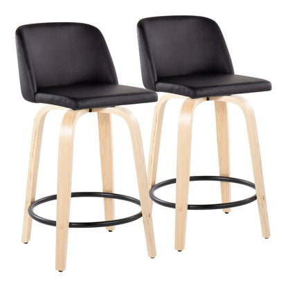 Toriano - Contemporary Fixed Height Counter Stool & Swivel With Round Footrest (Set of 2) - Natural / Black