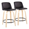 Toriano - Contemporary Fixed Height Counter Stool & Swivel With Round Footrest (Set of 2) - Natural / Black