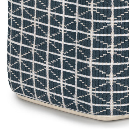 Noreen - Square Pouf - Dark Blue / White