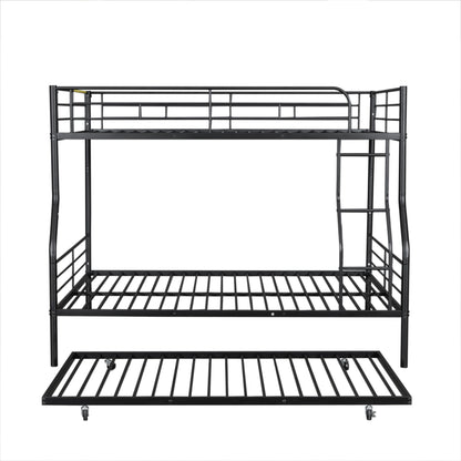 Full Long Over Queen Metal Bunk Bed With Trundle - Black