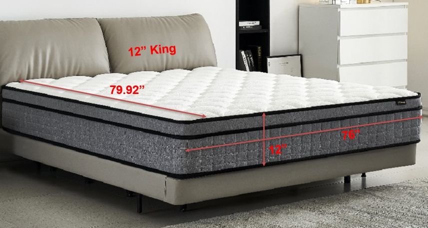 12" King Hybrid Mattress A Box, Pillow Top Bed Cushion With Gel Infused Memory Foam, Breathable And Hypoallergenic, Medium Firm For Lumbar Support - White / Gray