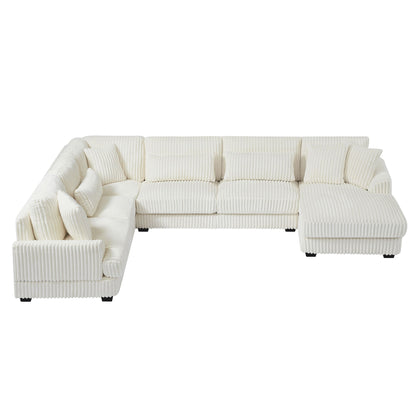 Oversized Sectional Sofa U - Shaped Sofa Couch Modern Sofa Upholstered In Soft Corduroy With A Chaise Lounge For Living Room - Beige