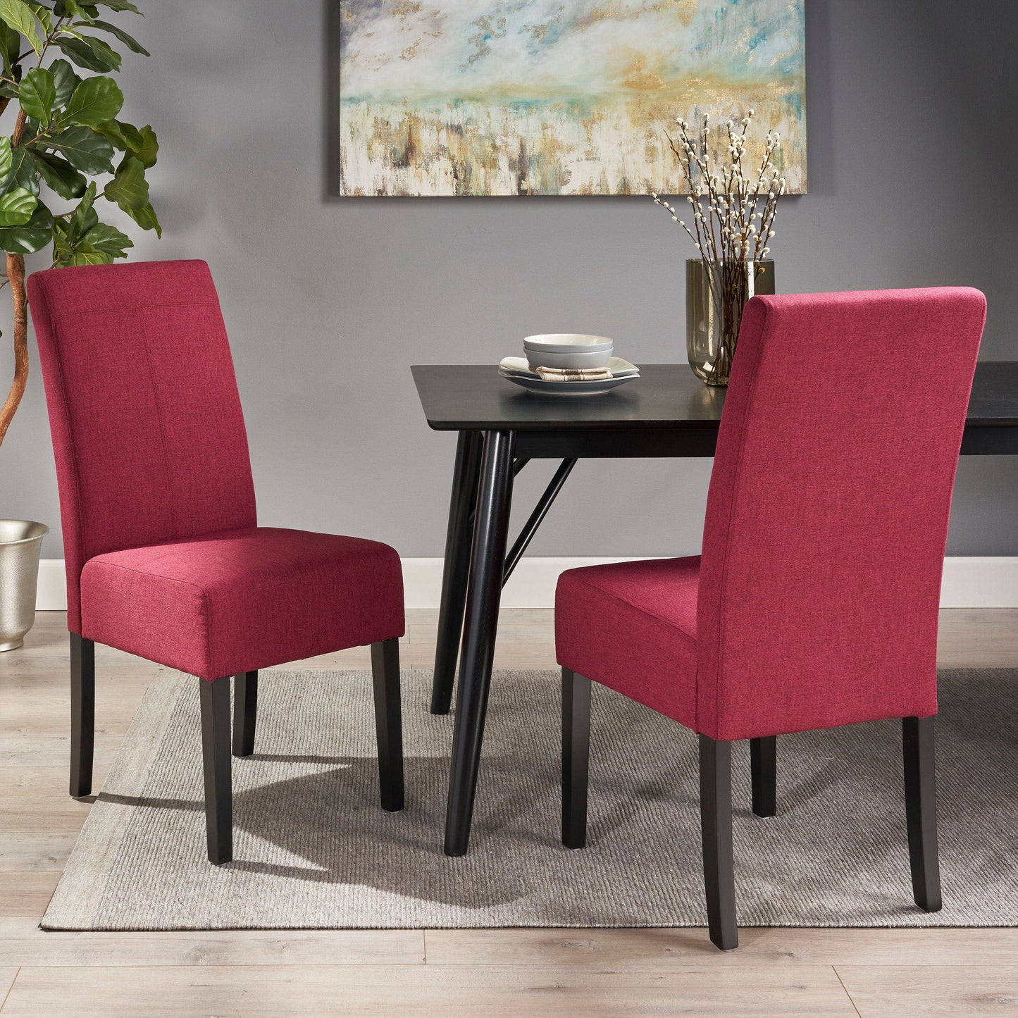 Pertica - Dining Chair Upholstered Armless Chairs (Set of 2) - Red