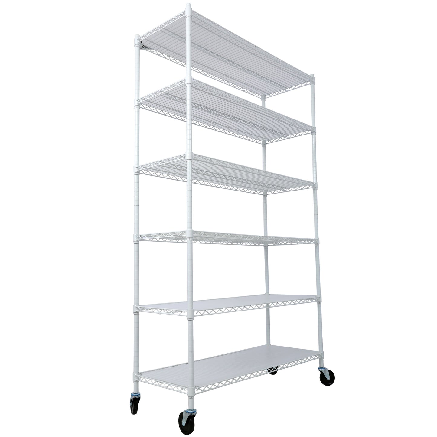 6 Tier 6000Lbs Capacity Nsf Metal Shelf Wire Shelving Unit, Heavy Duty Adjustable Storage Rack With Wheels & Shelf Liners For Commercial Grade Utility Steel Storage Rack - White