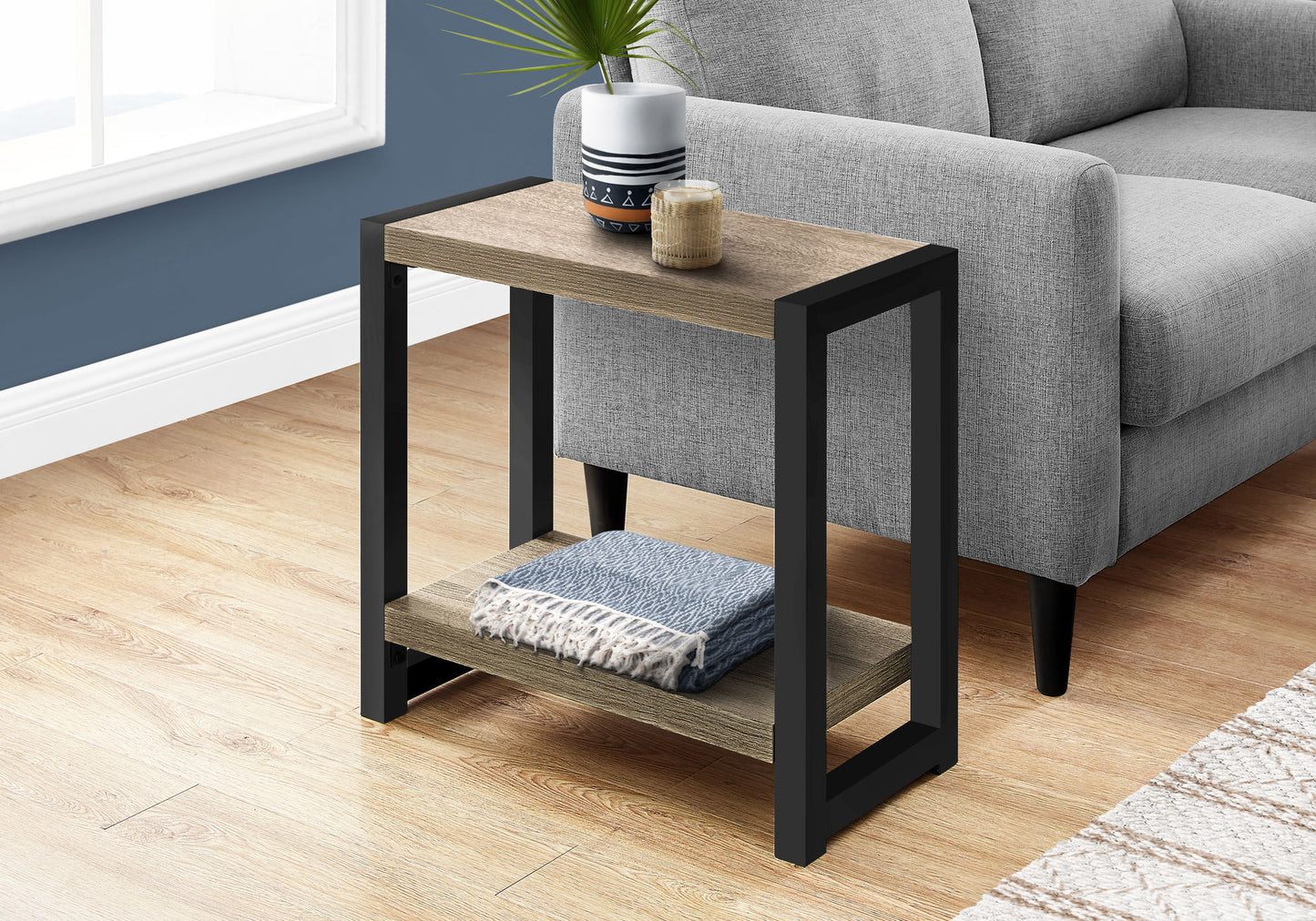 Accent Side Table, Narrow, Small, 2 Tier, Versatile Placement - Taupe