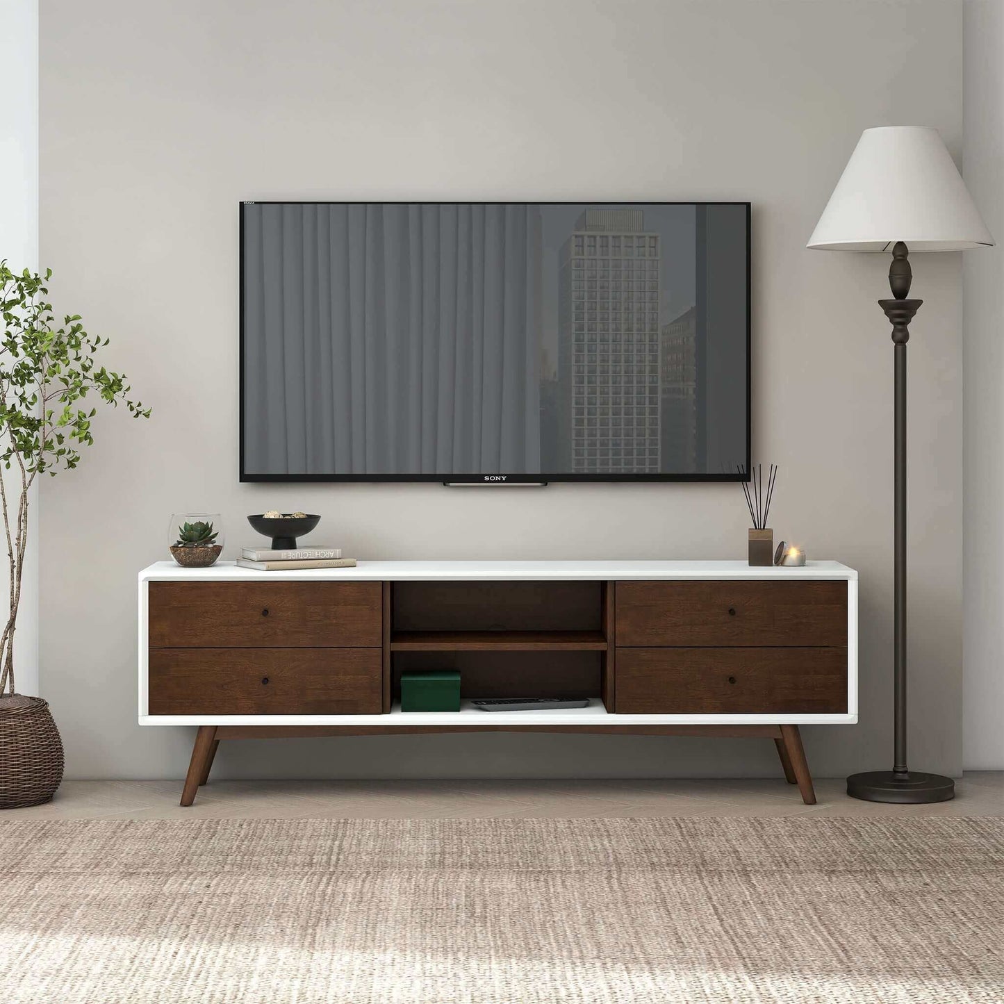 Caroline - White TV Stand Up To 72" - Brown / White
